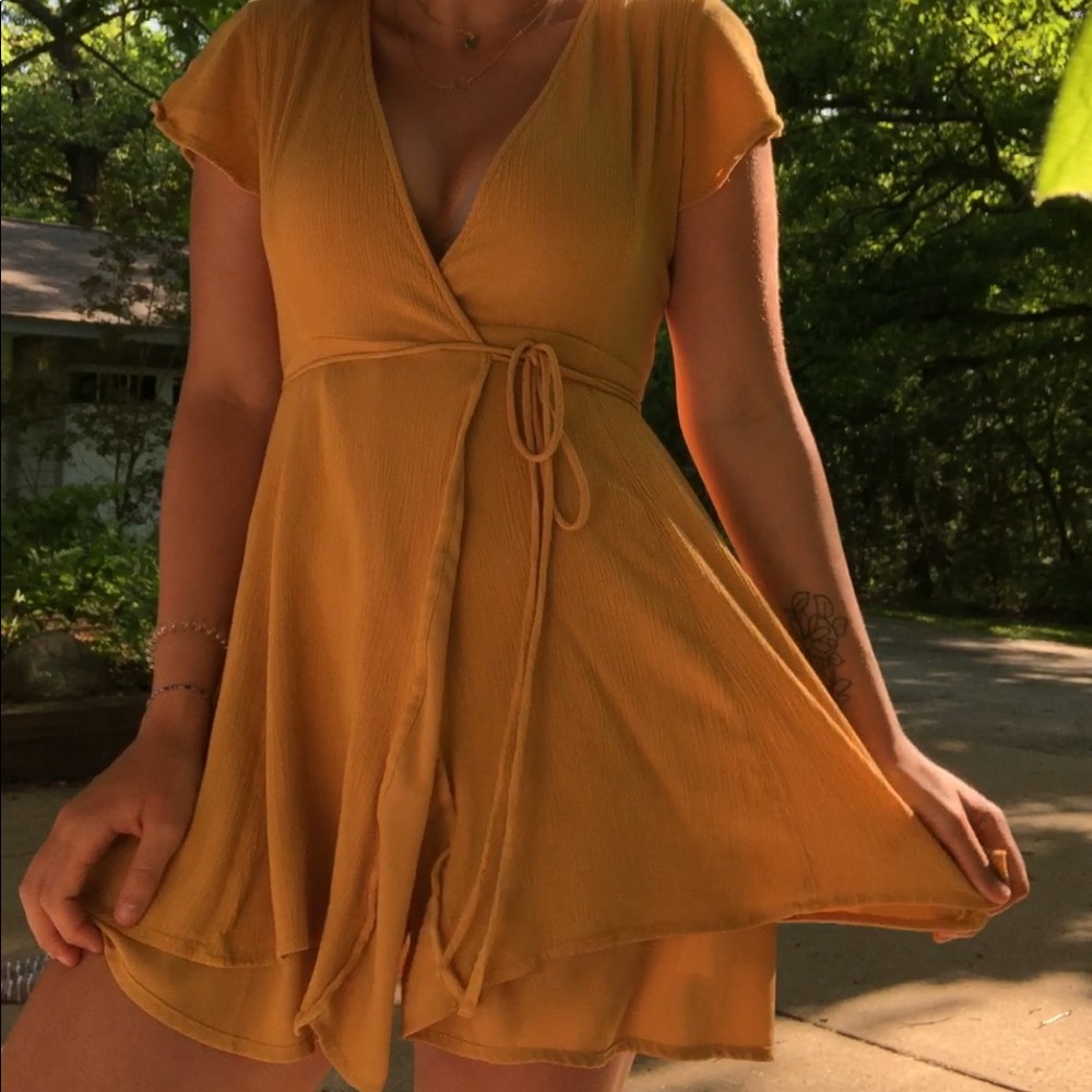 LULUS yellow wrap tie dress